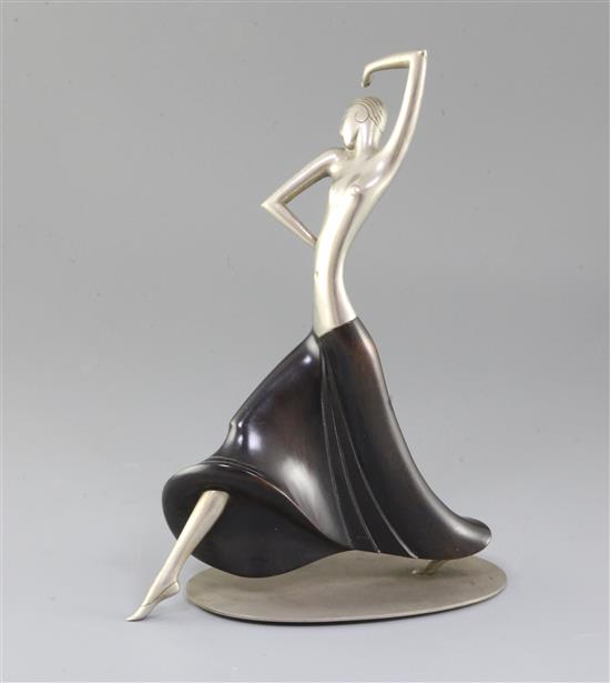 Franz Hagenauer. An Art Deco plated brass and ebonised wood figure of Josephine Baker, 12in.